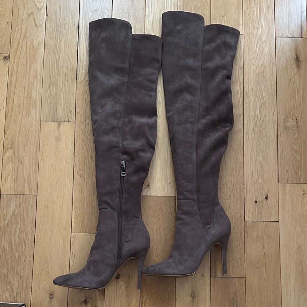 Charles By Charles David Dk Taupe Over-the-Knee Stretch Microsuede Boots